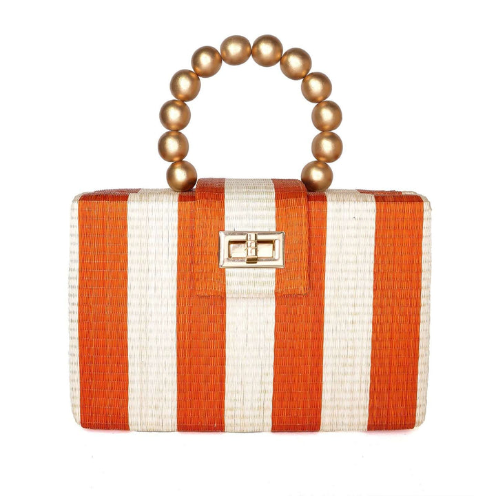 THE LOUISA Orange & Cream Stripe Woven Straw Clutch Bag