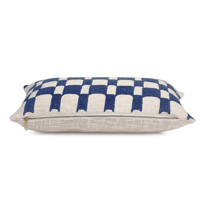 Checkered Block Printed Pillow - Indigo