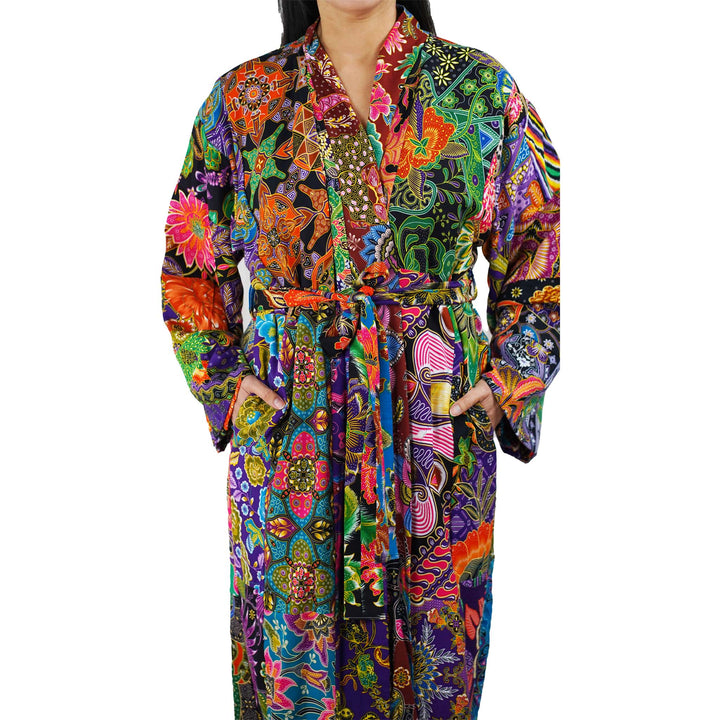 Handmade Long Thick Quilted Printed Batik Robe/ Kimono