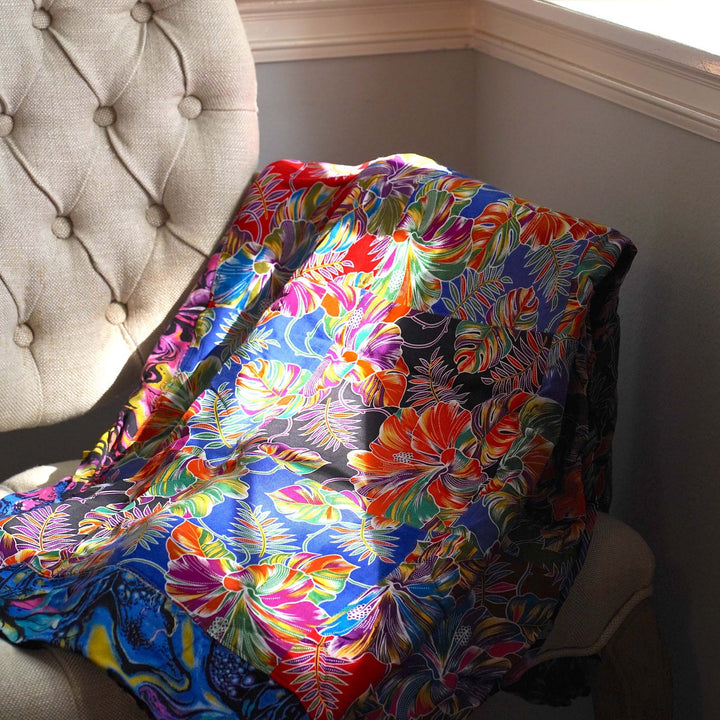 Handmade Reversible Printed Batik Quilt Blanket Throw, Quilted, 87 x 87 inches