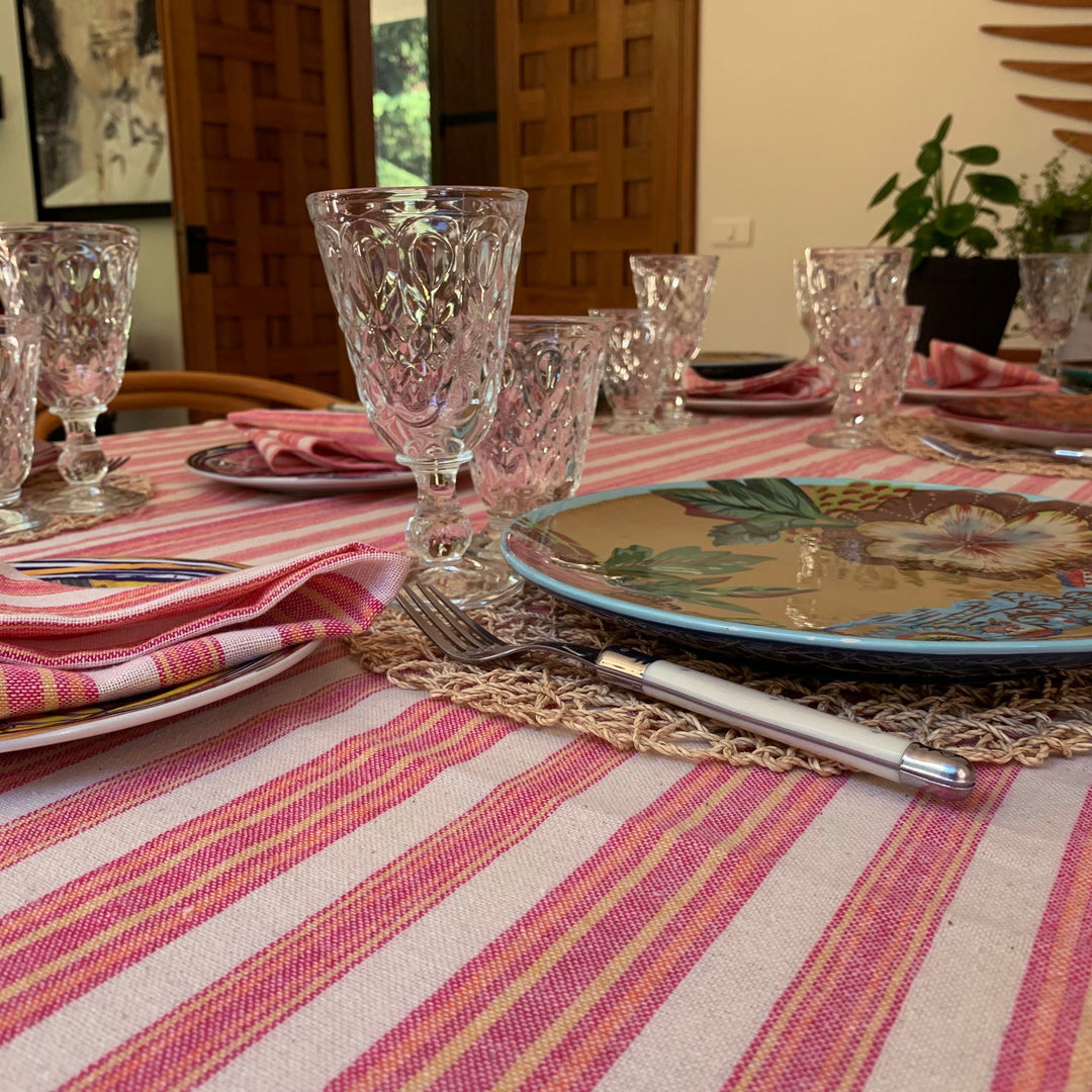 Andana Striped Tablecloth Set - Magenta