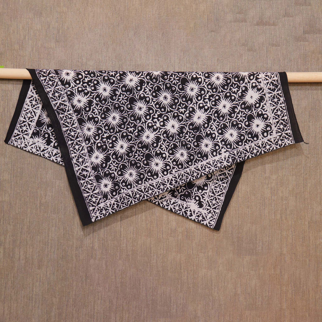 Large 27" Hand Dyed Batik Bandana Black, Hibiscus, Size XL Scarf