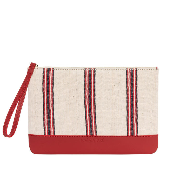 Apollon - Red Calfskin & Handloomed Fabric Clutch