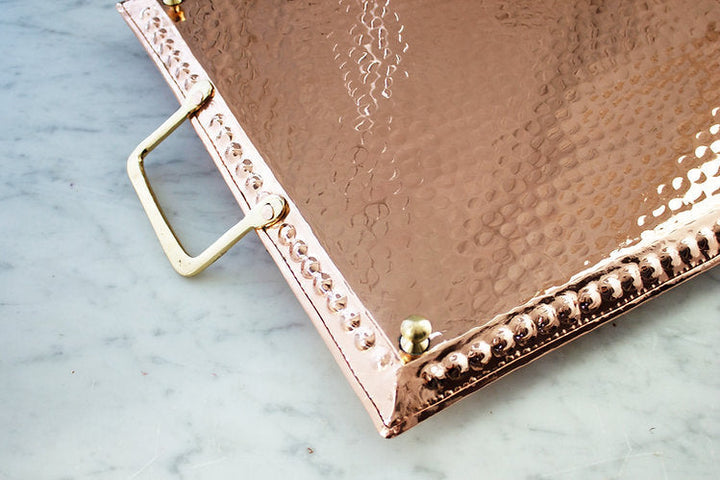 Vintage Inspired Copper Hand Hammered Large Tray