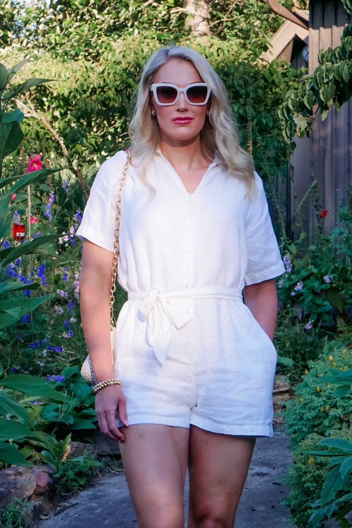 Barefoot in the Park Romper in Off-white