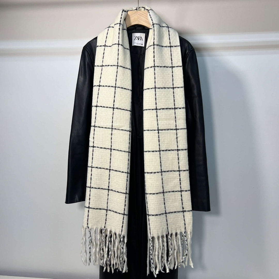 Creamy White Plaid Scarf