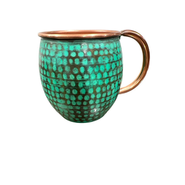 Set of Two Copper Barrel Mugs, Hammered and Mint Patina