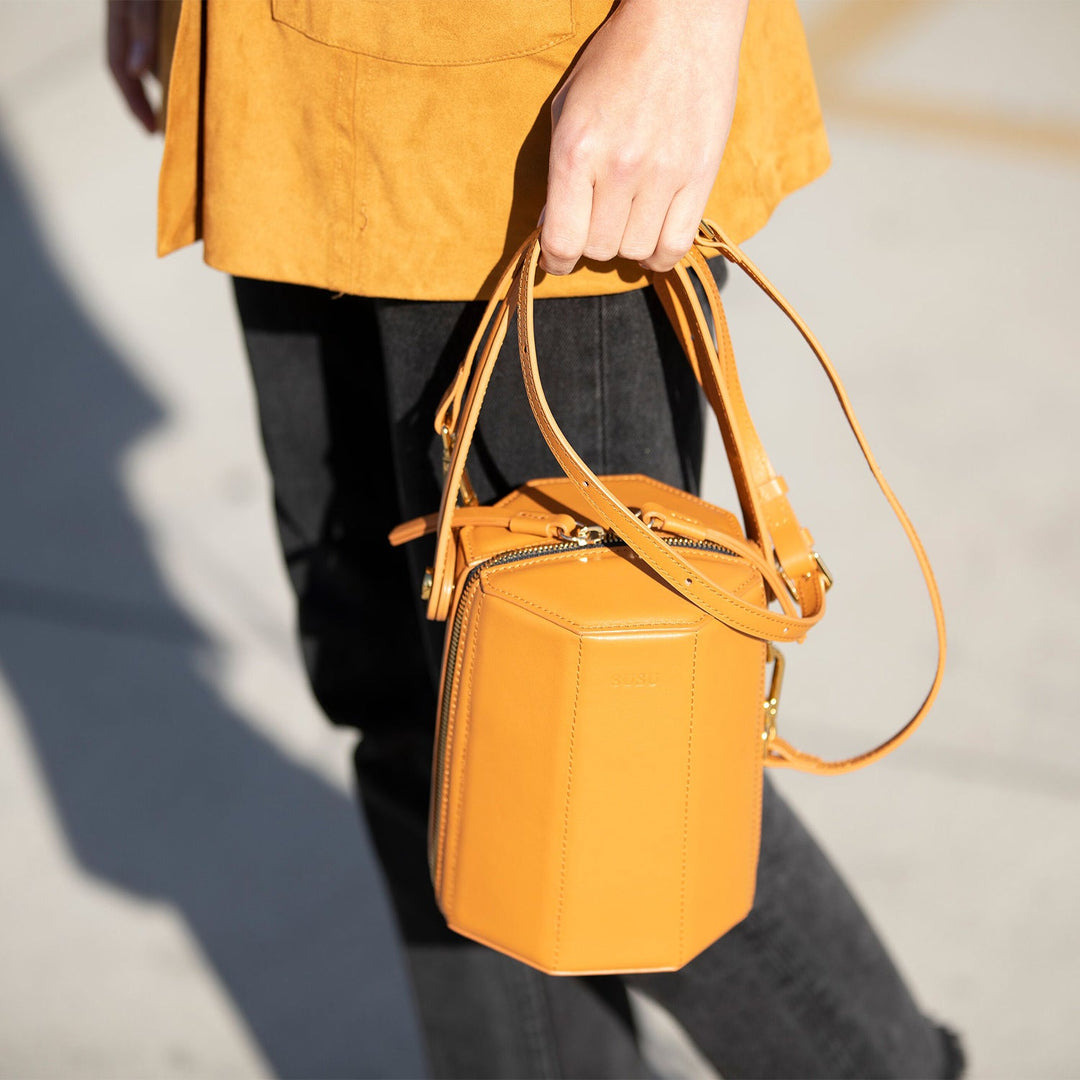 SUSU The Harper Orange Leather Bucket Bag
