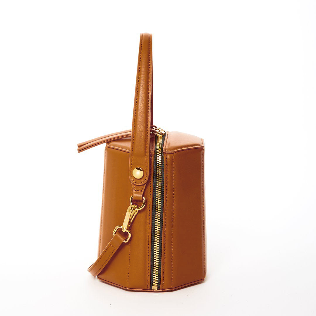 SUSU The Harper Amber Brown Leather Bucket Bag