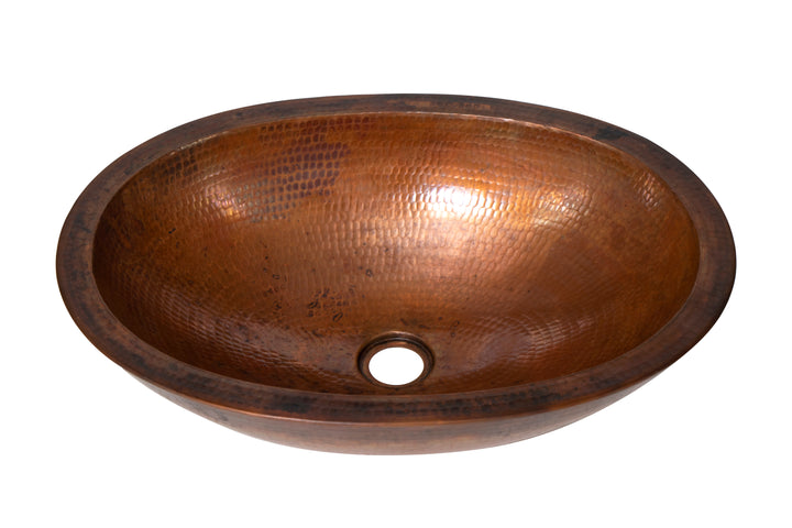 19" Oval Double Wall Hammered Copper Bathroom Sink