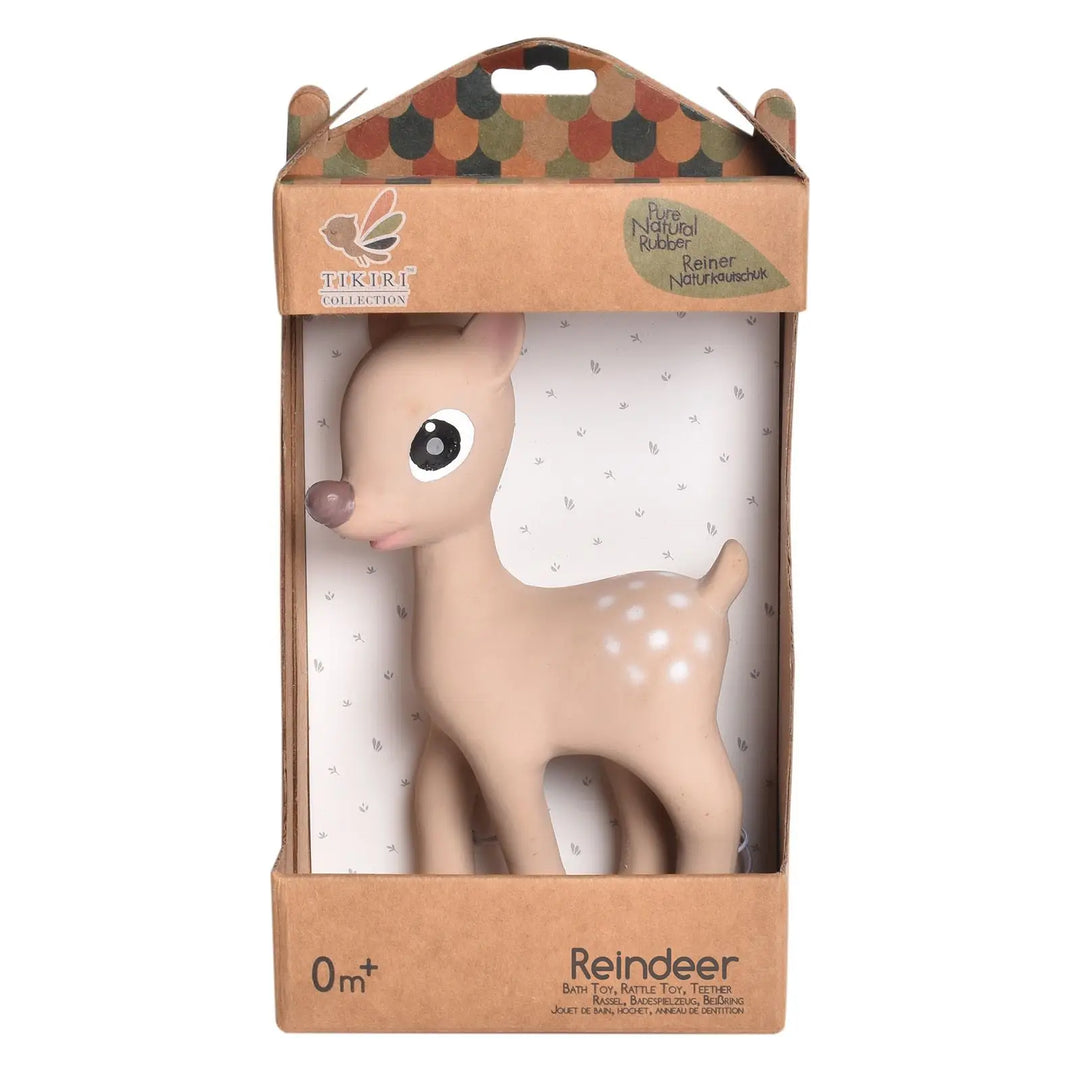 Organic Rubber Rattle, Teether & Bath Toy - Ralphie Reindeer