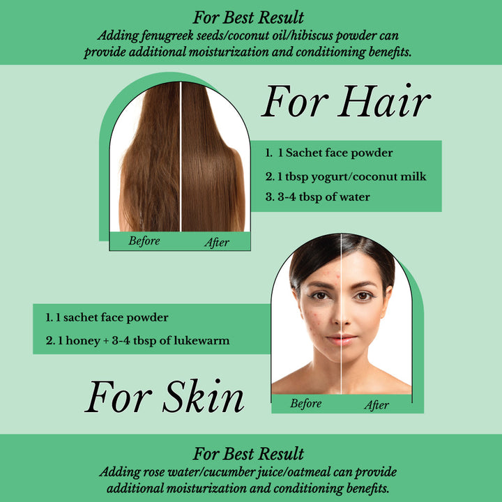 Hair Bliss- Natural Aloe Vera Herbal Hair & Skin Conditioning Powder- 12 Individual Sachets (10 gm each)- Reusable Brush & Tray Included