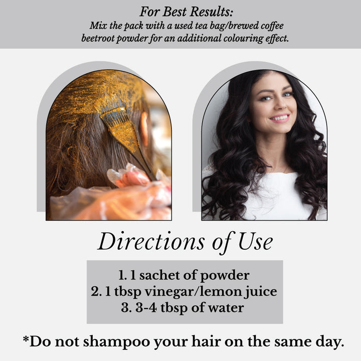 Hair Bloom Natural Jet Black Hair Color- Indigo Powder w/ Mixed Himalayan Herbs Hair Color Powder- 12 individual sachets (10 gm each)- Reusable Brush & Tray Included