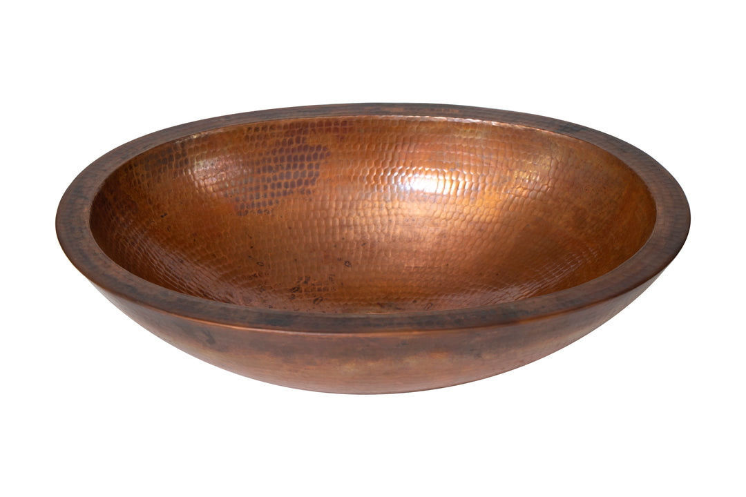 19" Oval Double Wall Hammered Copper Bathroom Sink