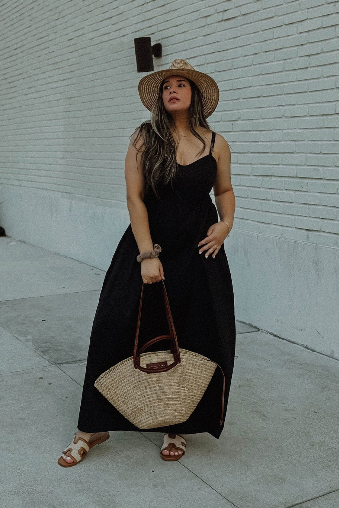 Strappy Gathered Midi Dress in Black