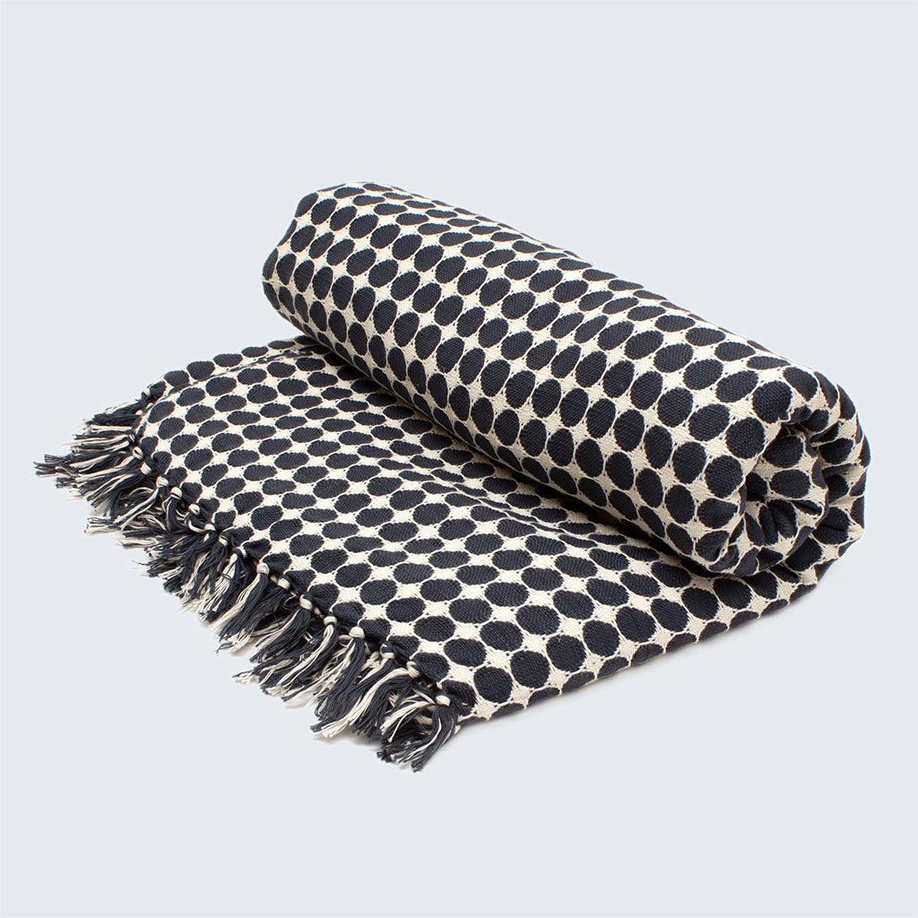 Tanzanian Handwoven Throw - Black Circles on White