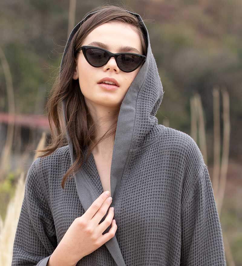 Women's Hooded Turkish Cotton Waffle Robe